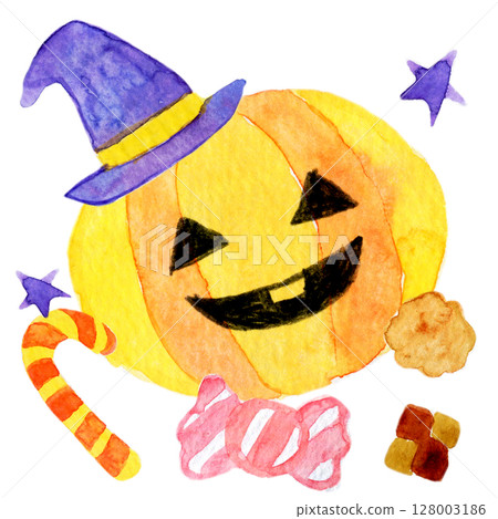 水彩插畫、手繪插畫、萬聖節形象 水彩插畫、手繪插畫、萬聖節形象 128003186