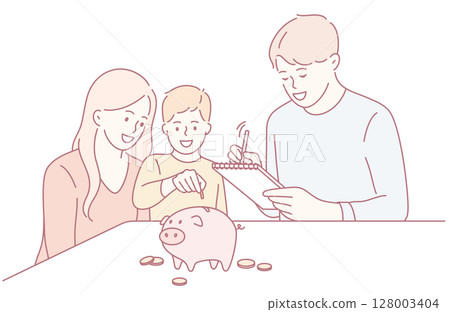 Engaging in Family Financial Planning through the enjoyable use of a Piggy Bank activity 128003404