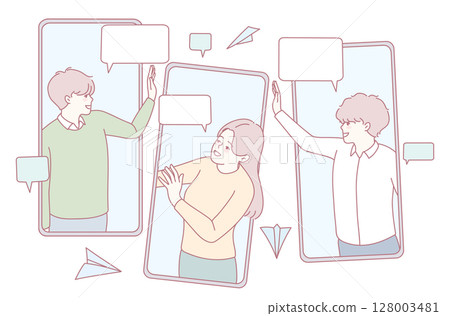 Engaging in digital communication with friends through a vibrant chat interface design 128003481