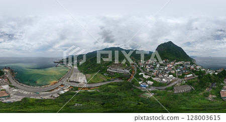 May 2025, Taiwan northeast coast Shuiqiandong Brewing Factory site, beautiful aerial view, 360-degree scenic view 128003615