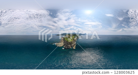 2025年5月，台灣東北海岸鼻頭角燈塔，空中美景，360度絕美風光 128003625