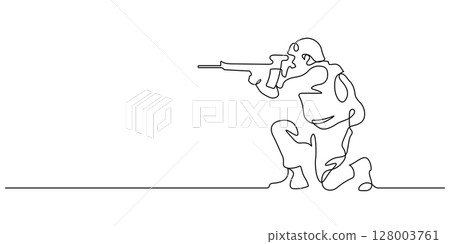 soldier using gun weapon aiming line art minimalism 128003761