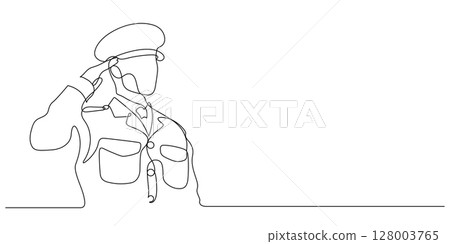 military soldier saluting line art minimalism handdrawn 128003765