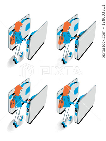 通過自動檢票口的女人 128003811