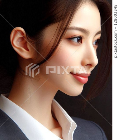 Female office worker and black background Female office worker and black background 128003848