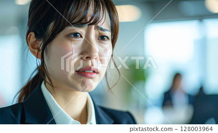 Businesswoman crying in the office (AI-generated image) 128003964
