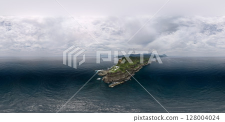 2025年5月，台灣東北海岸鼻頭角燈塔，空中美景，360度絕美風光 128004024