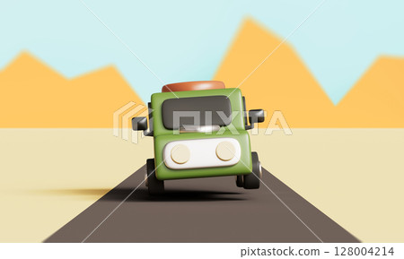 Green Camping Travel SUV Car. 3D Rendering. 128004214