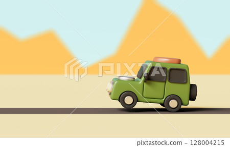 Green Camping Travel SUV Car. 3D Rendering. 128004215