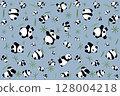 Abstract Panda with bamboo leaf on soft blue background. Abstract Panda with bamboo leaf on soft blue background. 128004218