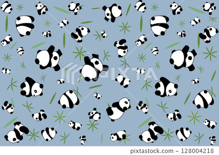Abstract Panda with bamboo leaf on soft blue background. 128004218