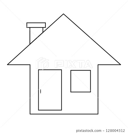 簡單的房子圖標，黑白線，插圖素材，白色背景，向量png 128004312