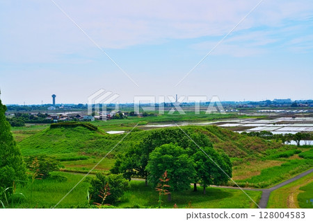 Sakitama Kofun Park in early summer, looking out over Mount Inari from Mount Maruzuka 128004583