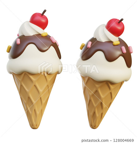 Cartoon Style Ice cream cone 3D Graphic 128004669