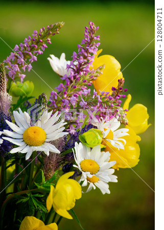 Colorful bouquet of wildflowers collected high in the mountains 128004711