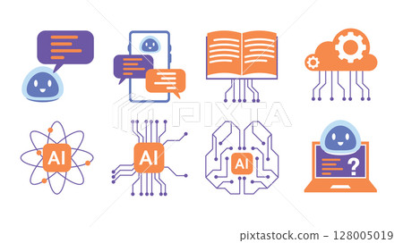 Cute AI Chatbot and Machine Learning Icons Set Cute AI Chatbot and Machine Learning Icons Set 128005019