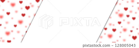 Panoramic white background set of bokeh hearts, place for text - Vector 128005043