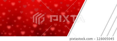 Panoramic red background set of bokeh hearts, place for text - Vector 128005045