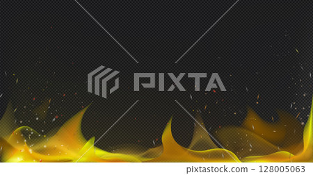 Realistic fire on a dark background - Vector 128005063