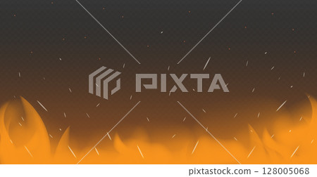 Realistic fire on a dark background - Vector 128005068