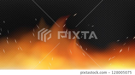 Realistic fire on a dark background - Vector Realistic fire on a dark background - Vector 128005075