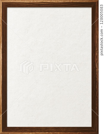 Vertical background image of a white cotton linen canvas board with a dark brown wooden frame 128005083
