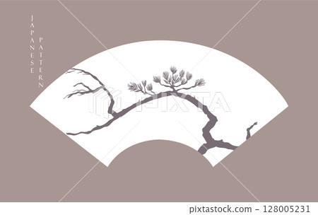 Japanese background with line bonsai tree pattern vector in geometric shape . pine tree layout design in oriental style Japanese background with line bonsai tree pattern vector in geometric shape . pine tree layout design in oriental style 128005231