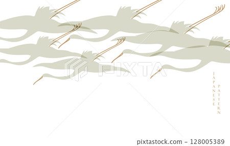 Crane birds or herons element vector. Hand drawn animal decorations in vintage style with art abstract banner design. 128005389