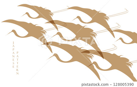 Abstract art gold crane birds or herons element vector. Hand drawn animal decorations in Japanese style. Abstract art gold crane birds or herons element vector. Hand drawn animal decorations in Japanese style. 128005390