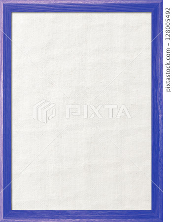 Vertical background image of white cotton linen canvas board with lilac wooden frame 128005492