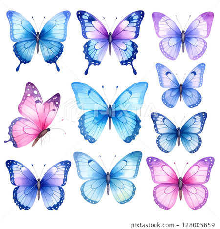 A colorful seamless pattern with a beautiful collection of flying butterfly insects, perfect for spring and summer designs 128005659