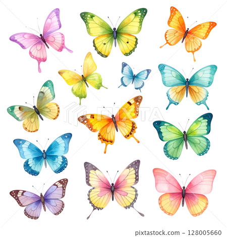 A colorful seamless pattern with a beautiful collection of flying butterfly insects, perfect for spring and summer designs 128005660