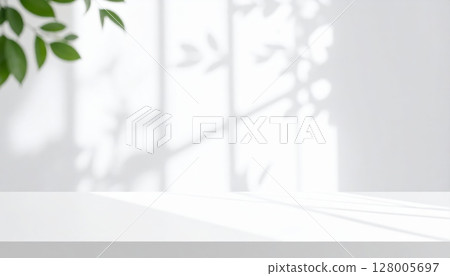 Bright morning light fills an empty room with a white framed window 128005697