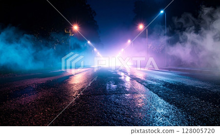 Time-lapse of car lights on a dark city road under a bright night sky Time-lapse of car lights on a dark city road under a bright night sky 128005720