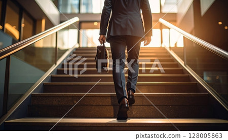 Fashionable young businesswomen walk on an escalator and stairs in an urban building Fashionable young businesswomen walk on an escalator and stairs in an urban building 128005863