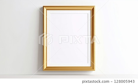 A blank, vintage wooden picture frame hangs on the wall, ready for a new photo or art A blank, vintage wooden picture frame hangs on the wall, ready for a new photo or art 128005943