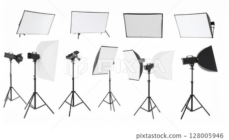 Isolated vector illustration of studio photography lighting equipment 128005946