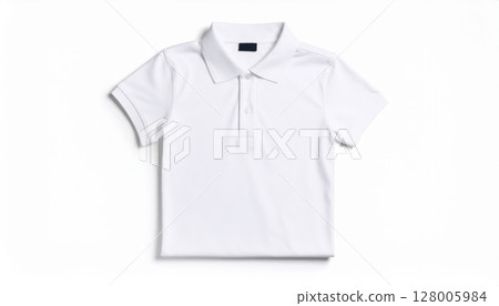 White short-sleeve cotton t-shirt, blank and isolated on a white background, a casual apparel template for fashion design 128005984