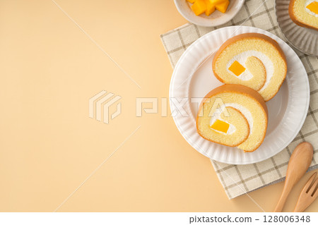 芒果 瑞士卷 瑞士捲 生乳捲 蛋糕捲 水果 mango roll cake マンゴー ロールケーキ 128006348