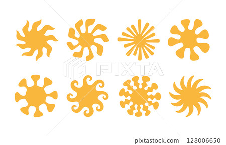 Bold bohemian sun abstract shapes. Gold star, sun silhouette, retro vector design. 128006650