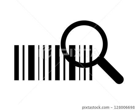 Barcode and magnifying glass icon monotone 128006698