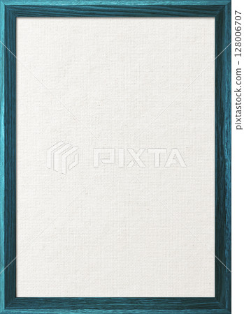 Vertical background image of a white cotton linen canvas board with a turquoise wooden frame 128006707