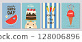 Set of children's birthday greeting cards .Cute animals design.poster,template,greeting cards,bear,Vector illustrations. 128006896