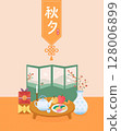 Illustration of Chuseok offering table and traditional motifs 128006899