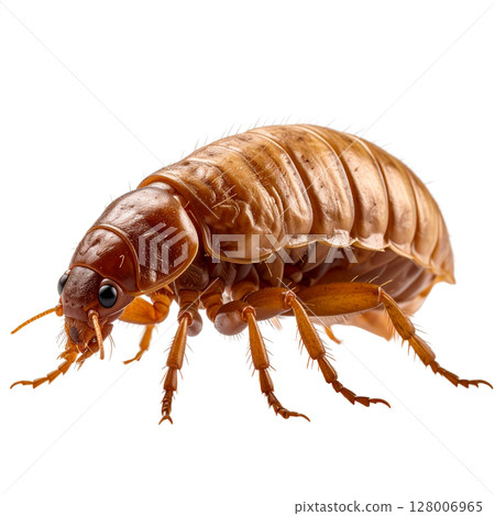 Close-up of a brown cockroach insect pest with detailed antenna isolated on a white background 128006965