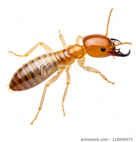 Macro closeup of a brown pest cockroach, an insect, isolated on a white background 128006973