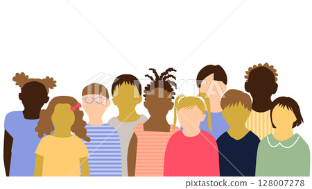 10 children from various countries, no facial expressions 128007278
