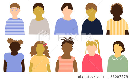 各國兒童，前上半身圖示集，10 人，無臉部表情 128007279