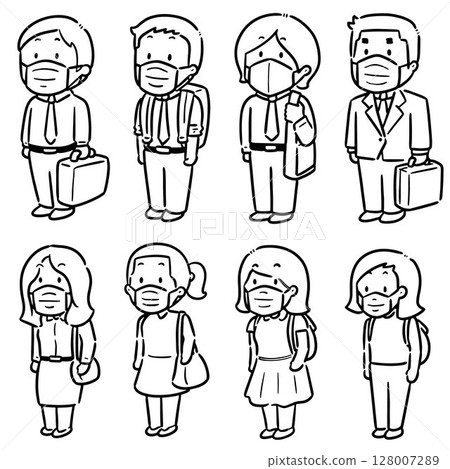 vector set of people wearing medical protective mask 128007289