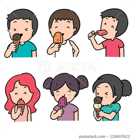 vector set of people eating ice cream vector set of people eating ice cream 128007622